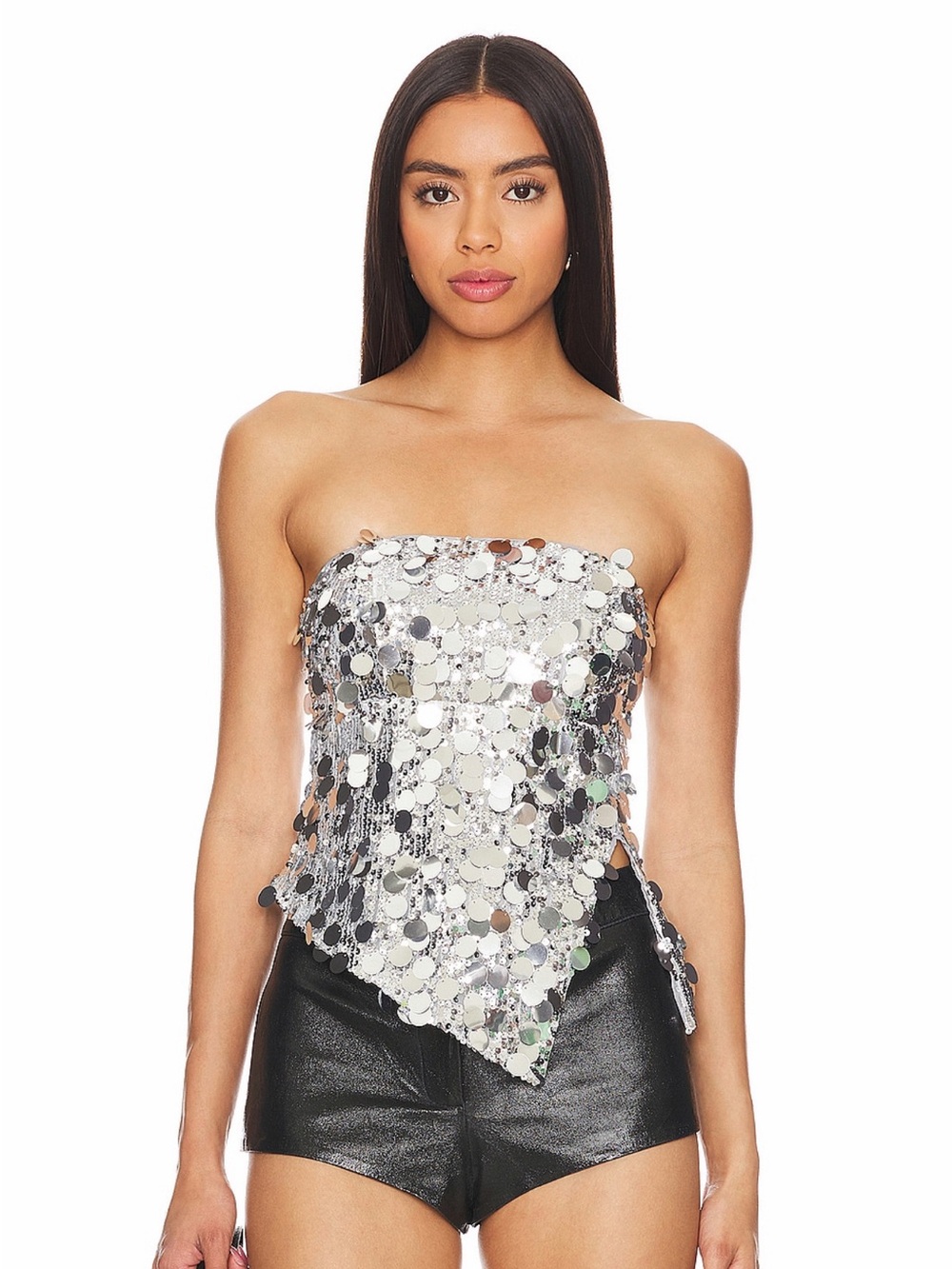 superdown Silver Sequin Strapless Crop Top